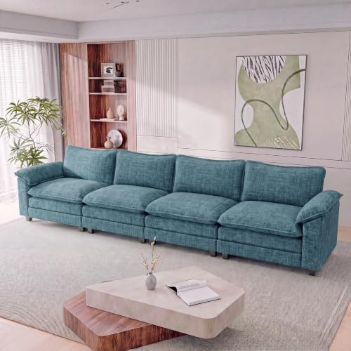 Homall 158.6" Cloud Couch, Modular Sectional Sofa, Dark Blue | Comfy Chenille, Double Layer Cushions, 4 Seat, Sturdy Frame, High-Density Foam, Easy Assembly, Oversized Sofa for Living Room - color: Dark Blue, size: Linear Sofa