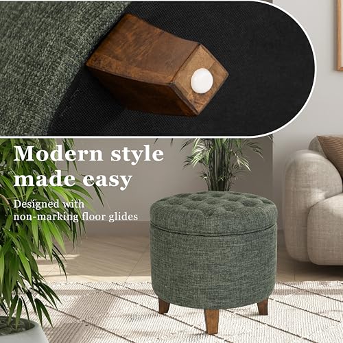 HomePop 19" Button Tufted Round Storage Ottoman - Green Clover Fabric - color: Green Clover Fabric