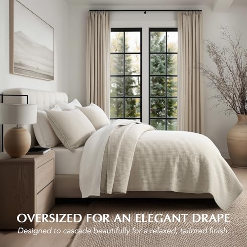 100% Cotton Modern Grid Stitch Quilt Set, Queen Size, Birch | Pre-Washed Cotton Coverlet Bedspread, Oversized Lightweight 3-Piece Bedding Set for All Season, with 2 Pillow Shams - color: Birch, size: Full/Queen (96" X 94")