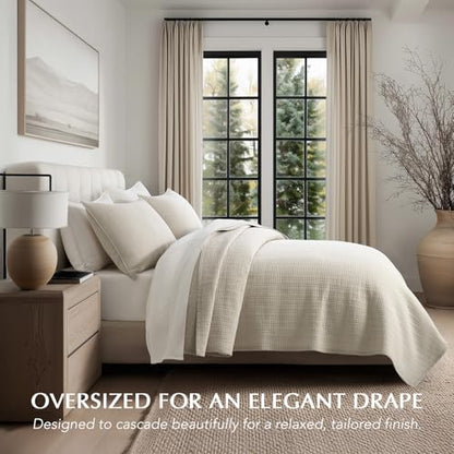 100% Cotton Modern Grid Stitch Quilt Set, Queen Size, Birch | Pre-Washed Cotton Coverlet Bedspread, Oversized Lightweight 3-Piece Bedding Set for All Season, with 2 Pillow Shams - color: Birch, size: Full/Queen (96" X 94")