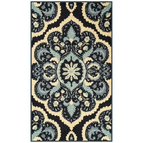 Maples Rugs Vivian Medallion Area Rug – Made in USA – Washable, Non-Slip Indoor Carpet for Kitchen, Entryway, and Living Room, 1'8 x 2'10, Persian Blue - color: Persian Blue, size: 1'8" x 2'10" (Rectangular)
