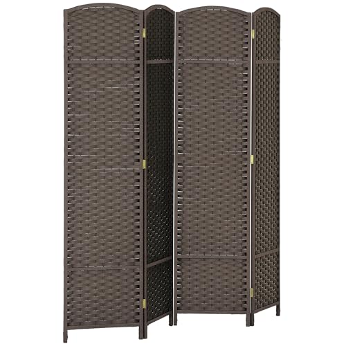 HOMCOM Room Divider 4 Panel Folding Privacy Screen 5.6' Tall White | Freestanding Partition, Home Office, Bedroom - color: Brown, size: 4 Panel