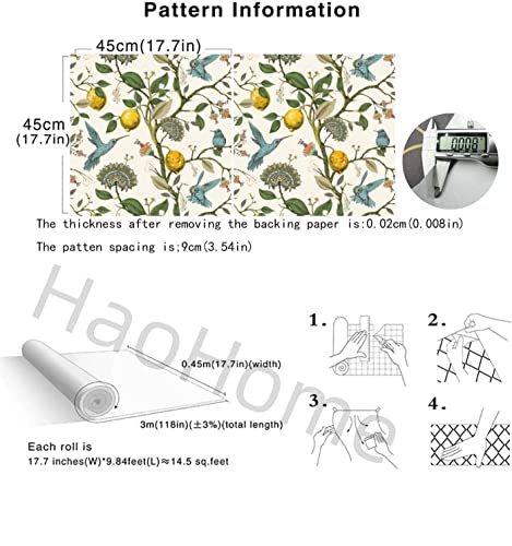 Blue Bird Self Adhesive Wallpaper Fresh Lemon Tree Peel and Stick Wallpaper Removable Waterproof Prepasted Contact Paper Wall Mural 17.7in x 9.8ft (Pack of 2) - size: 17.7" x 118" (Pack of 2)