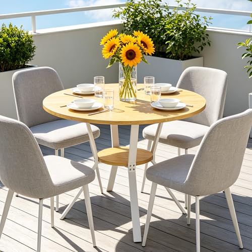 Wildhome Round Dining Table for 2-4, 43 Inch Dining Room Kitchen Table with 1-Tier Storage Shelf, Modern Farmhouse Dinner Furniture with Adjustable feet,Oval Circle(43in-Oak) - color: 43in-air-oak