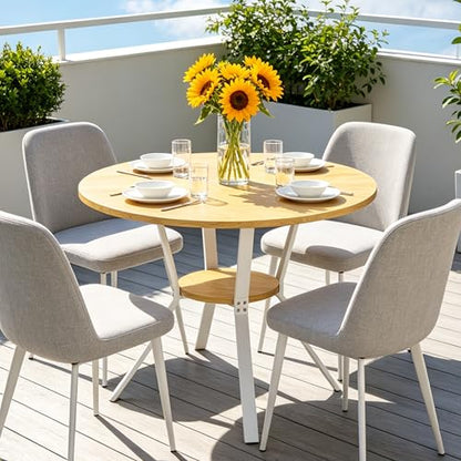 Wildhome Round Dining Table for 2-4, 43 Inch Dining Room Kitchen Table with 1-Tier Storage Shelf, Modern Farmhouse Dinner Furniture with Adjustable feet,Oval Circle(43in-Oak) - color: 43in-air-oak