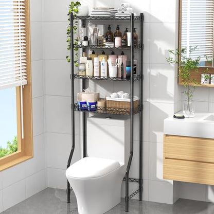 4 Tier Over The Toilet Storage Rack, Bathroom Organizers and Storage Over Toilet with Adjustable Shelf and Basket, Above Toilet Storage Bathroom Cabinet for Small Space (Black) - style: Modern