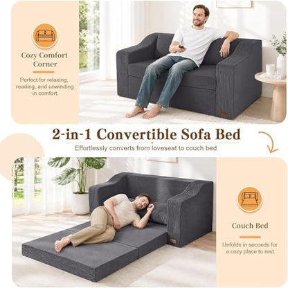 MeMoreCool Pull Out Loveseat Sleeper Sofa Bed, Small Couch, Grey | Love Seat Sleeper Bed, Pull Out Couch Bed, Boneless High Density Foam, 82x43 in Guest Bed, Fits Dorm RV & Small Spaces - color: Warm Grey