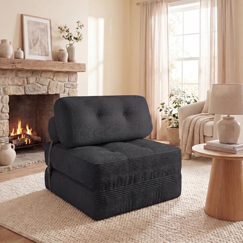 COSTWAY Folding Sofa Bed with Pillow, Convertible Couch (Black) | with Backrest & Fixing Straps, Boneless Convertible Sleeper Chair for Adults, Guest Use, Living Room - color: Black
