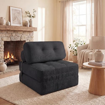 COSTWAY Folding Sofa Bed with Pillow, Convertible Couch (Black) | with Backrest & Fixing Straps, Boneless Convertible Sleeper Chair for Adults, Guest Use, Living Room - color: Black