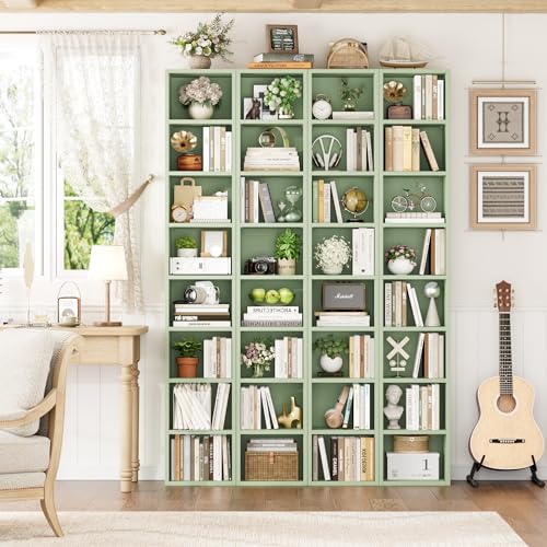 FOTOSOK 2 Pcs 71'' Tall Narrow Bookshelf, 8-Tier Media Tower Rack Set of 2 | CD DVD Storage Cabinet with Adjustable Shelves, Tall Narrow Bookcase Skinny Display Bookshelf Slim Shelf, Green - color: Green