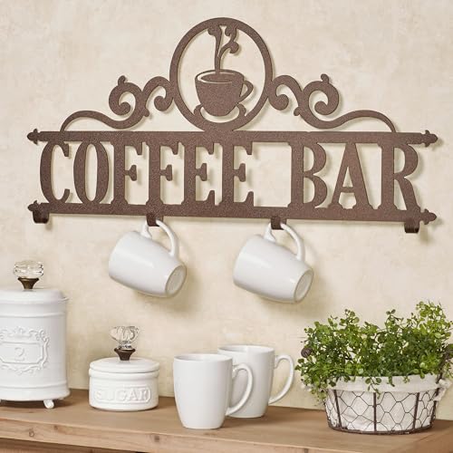 Touch of Class Coffee Bar Bronze Indoor Outdoor Steel Dining Room Kitchen Coffee Mug Wall Hook Rack