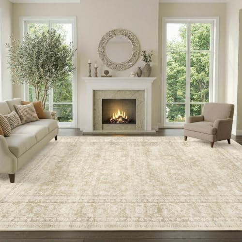 6x9 Ft Large Area Rugs for Living Room, Soft Non-Slip Machine Washable Rug, Vintage Stain Resistant Carpets for Bedroom Nursery Dining Room Home Decor (Beige) - color: A-f02 Beige, size: 6' x 9' (Rectangular)