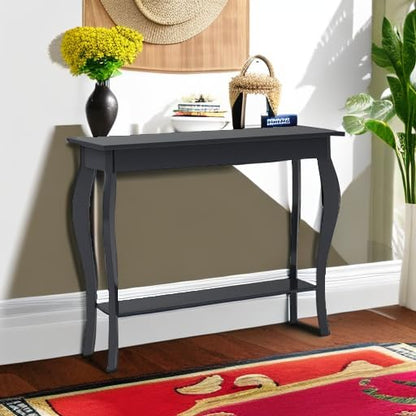 ChooChoo 39" Narrow Entryway Table with Storage Shelf, Espresso | Console Table with Curved Legs, Chic Accent Sofa Table with Shelves for Entryway, Living Room, Hallway - color: Espresso