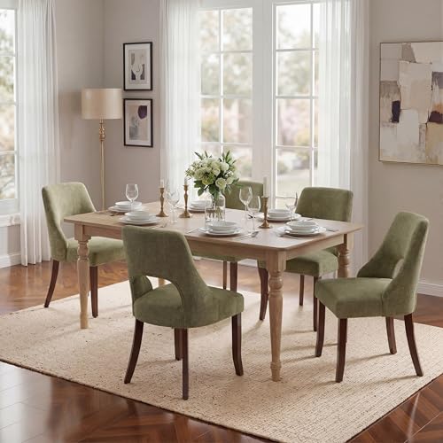 UVV Wooden Dining Chairs Set of 2, Mid Century Modern Chenille Upholstered Dining Room Chair Kitchen Chairs, Farmhouse Dinner Chair with Solid Wood Legs for Kitchen Dining Room, Green - color: Green, size: Set of 2