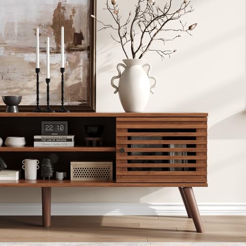 Furnify 53" Mid Century Modern TV Stand for 50/55/60 inch TV, Walnut - color: Walnut, size: 53" L