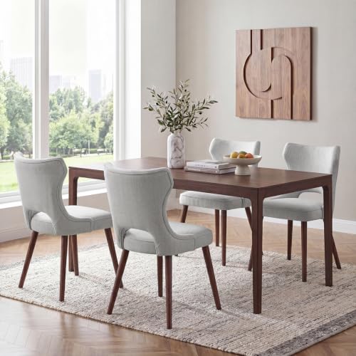 Wooden Dining Chairs Set of 4, Mid Century Dining Room Chairs with Solid Wood Legs, Upholstered Fabric Kitchen Chairs with Ergonomic Curved Backrest for Kitchen Dining Room, Gray - color: Grey, size: Set of 4