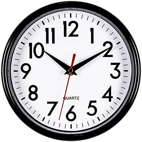 Bernhard Products Black Wall Clock 8" Silent Non-Ticking Quality Quartz Battery Operated Small Clock for Home/Office/Kitchen/Classroom/Bedroom Easy to Read - color: Black