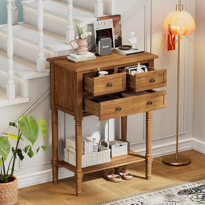 Knocbel Narrow Console Table with 3 Storage Drawers and Bottom Shelf, Entryway Hallway Foyer Slim Sofa Table for Small Spaces, Easy Assembly (Natural) - color: Natural