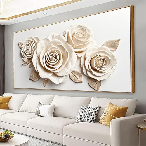 Canvas Art Wall Decor Print Paintings White Flower Wall Art Prints Pictures Decor Ready To Hang Pictures For Bedroom Bathroom And Office Kitchen Home Wall Decor Artwork 20"×40" With Framed - color: white, size: 40"L x 20"W