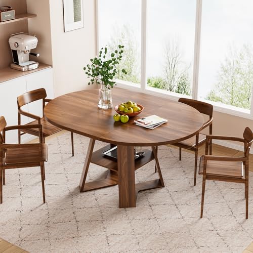 43.3"-59" Extendable Round Oval Dining Table for 4-8 with Storage Shelf | Modern Kitchen Oval Dining Table with Removable Leaves,Space Saving Extendable Table Wood Base for Kitchen Living Room Walnut - color: Walnut Style 3