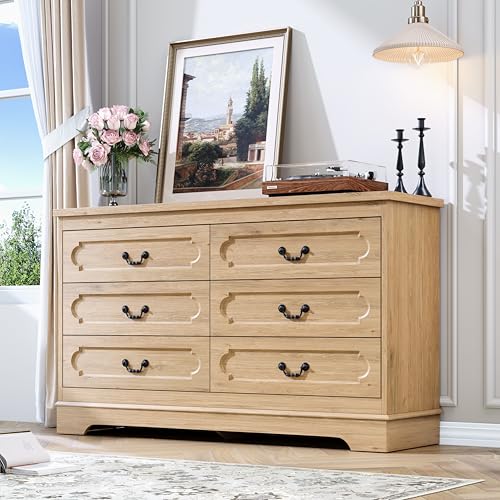 6 Drawer Dresser for Bedroom Natural Bedroom Dresser 47.2" Wooden Cabinet | Farmhouse Wood Chest of Drawers , Modern Rustic Drawers Dressers Wooden Closet and Storage Cabinet, Hallway, Living Room - color: Natural, size: 15.7"D x 47.2"W x 30.8"H (6 Drawer