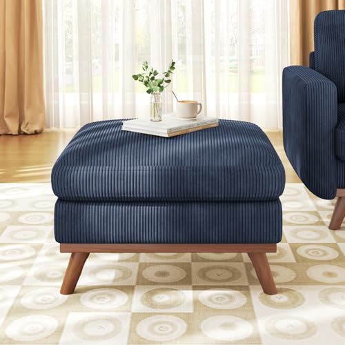 Vesgantti Large Ottoman for Modular Sofa, 29.5" Corduroy Ottoman with Spring Cushion, Rectangle Foot Rest for Couch, Entrance Footstool with Wood Legs, Footstool for Living Room, Bedroom, Dark Blue - color: 29.5" - Ottoman Dark Blue