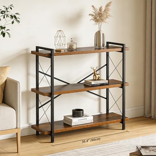 Bookshelf, Rustic Open Book Shelf, Wood and Metal Horizontal Bookshelves (3-Tier) - color: 3-tier