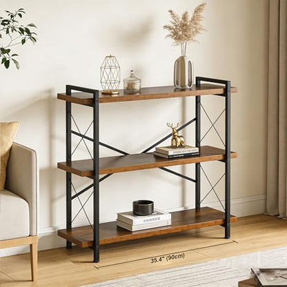 Bookshelf, Rustic Open Book Shelf, Wood and Metal Horizontal Bookshelves (3-Tier) - color: 3-tier