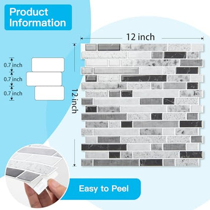 Art3d 10-Sheet Heavy-Duty Peel and Stick Backsplash, Waterproof Wall Tiles Stick on Kitchen Backsplash Living Space, Carrara Grey (Pack of 4) - color: Carrara Grey, size: 12 x 12 Inch (Pack of 4)