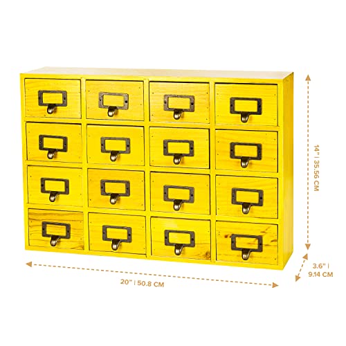 Yellow 16-Slot Wooden Drawer Unit - Country Style Desk Organizer - 20"x3.6”x14” Wooden Storage Box w/ 16 Drawers - Countertop Drawers w/Label Holder & Handle - Slim 4-Level Desk Organizer - color: 16 Drawer Golden Yellow
