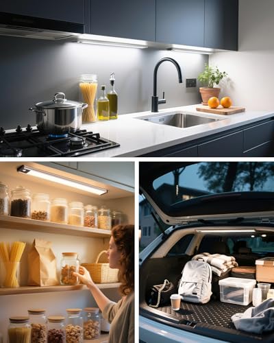17.5inch Under Cabinet Lighting, 4500Mah Motion Sensor Light Indoor, 1 Pack | Rechargeable Battery Operated Under Cabinet Lights, 3Color Temps, Dimming, Wireless, Under Counter Light for Kitchen, Closet