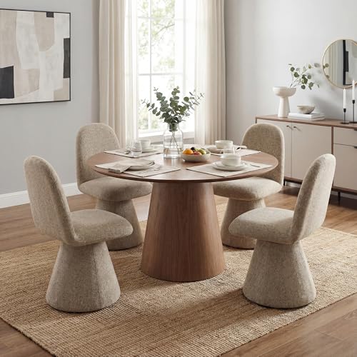 DUOMAY 360° Swivel Dining Chairs Set of 2, Mid Century Modern High Back Linen Upholstered Dining Room Chairs Kitchen Chairs, Armless Chair for Living Room Bedroom Reading, Khaki - color: Khaki, size: set of 2