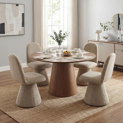 DUOMAY 360° Swivel Dining Chairs Set of 2, Mid Century Modern High Back Linen Upholstered Dining Room Chairs Kitchen Chairs, Armless Chair for Living Room Bedroom Reading, Khaki - color: Khaki, size: set of 2