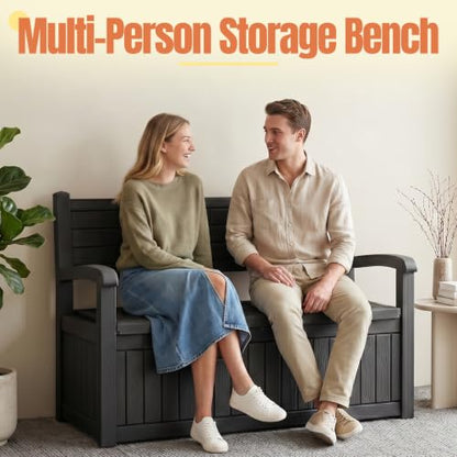 Storage Bench Outdoor Deck Box, 100 Gallon Lockable Patio Furniture, Black | Waterproof & UV Resistant Seating, Indoor/Outdoor Shoe Storage Cabinet for Garden Cushions, Tools, Patio, Pool Supplies