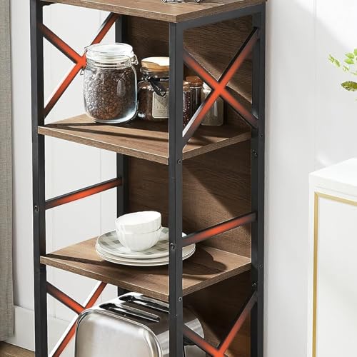 MNEETRUNG Small Bookshelf,5 Tier Industrial Bookshelf with Metal Frame and Backboard,Narrow Rustic Brown Book Shelf,Book case for Small Spaces,Living Room,Bedroom and Home Office - color: Brown, size: 5-Tier (14.9"W x 10.2"D x 48.8"H)