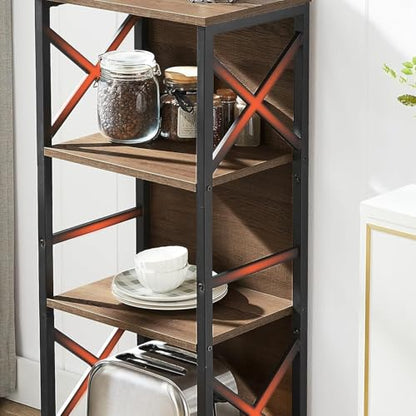 MNEETRUNG Small Bookshelf,5 Tier Industrial Bookshelf with Metal Frame and Backboard,Narrow Rustic Brown Book Shelf,Book case for Small Spaces,Living Room,Bedroom and Home Office - color: Brown, size: 5-Tier (14.9"W x 10.2"D x 48.8"H)