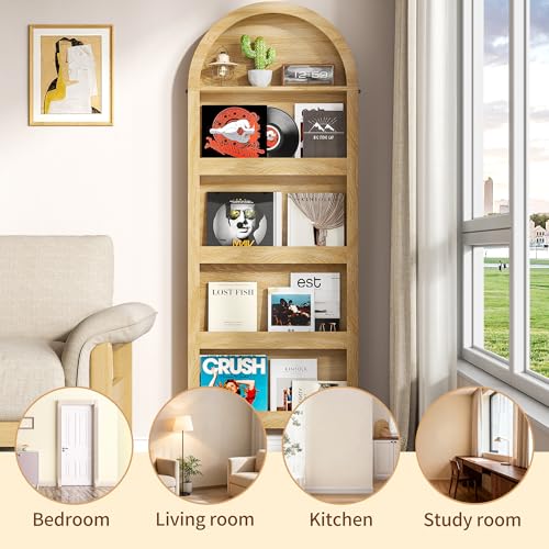 Narrow Tall Wall Mounted Bookshelf for Living Room Bedroom (Light Wood) - color: Light Wood