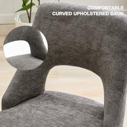UVV Wooden Dining Chairs Set of 2, Mid Century Modern Upholstered Dining Room Chair Kitchen Chairs, Chenille Dinner Chair with Solid Wood Legs for Kitchen Dining Room, Dark Grey - color: Dark Grey, size: Set of 2