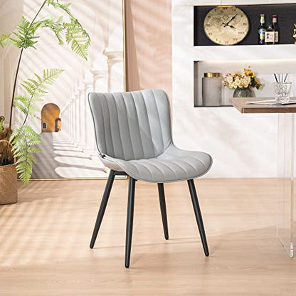 YOUNUOKE Dining Chairs Set of 2 Mid-Century Modern Kitchen Chairs Grey | Faux leather upholstered with Back, fits dining living waiting room guest reception. Waterproof easy to clean assemble, 300lb - color: Grey