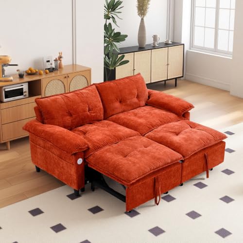 73" Plush Velvet Convertible Loveseat Sleeper Sofa Bed, Loveseat Convertible with Hidden Mattress, Sofa Bed Couch Simple Assembly for Small Apartment and Guest Space, Orange - color: Orange