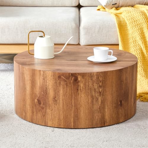 Round Coffee Table, 23.6" Modern Wood Drum Coffee Table, Round Accent Center Table for Living Room Apartment Small Spaces, No Assembly Required - color: 24'' Wood, size: 24'' Round Coffee Table