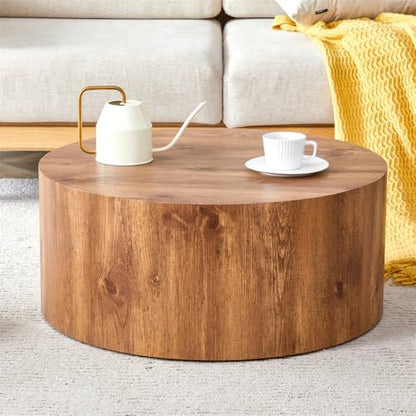 Round Coffee Table, 23.6" Modern Wood Drum Coffee Table, Round Accent Center Table for Living Room Apartment Small Spaces, No Assembly Required - color: 24'' Wood, size: 24'' Round Coffee Table