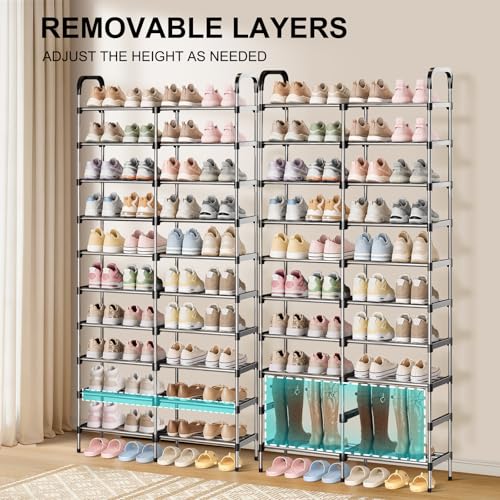 10-Tier Stackable Metal Shoe Rack, Removable Boot Shelf, Black | Sturdy Metal Shelves, Holds 40 Pairs, Tall Boot Tier, Space-Saving, Expandable, Easy Assembly, for Entryway, Closet - size: 10 Tiers (32.3"W)