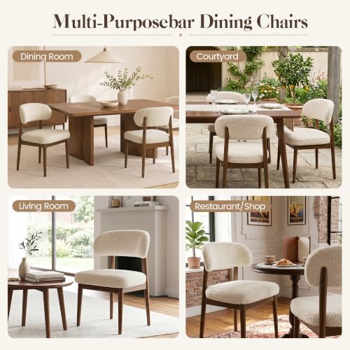 Wooden Dining Room Chairs Set of 2, Modern Upholstered Teddy Fabric Kitchen Chairs with Ergonomic Curved Back, Farmhouse Dining Side Chair with Solid Wood Frame for Kitchen Room, Beige - color: Beige