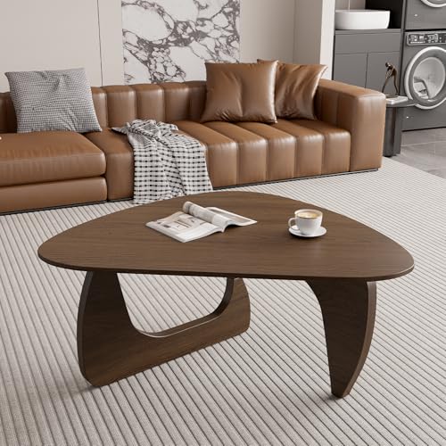 Modern Wood Coffee Table, Triangle Center Table with Premium Wooden Top& Unique Base, 42.5” Small Mid Century Tea Tables for Living Room, Apartment, Office,Walnut - color: Walnut, size: Large 42.5*28.5*15.7in