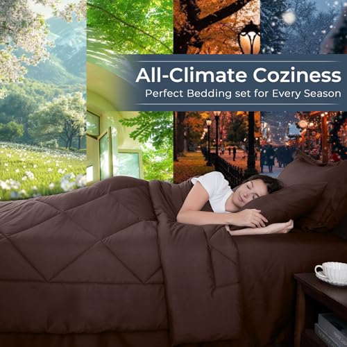 7-Piece Full Comforter Set, Brown | Reversible, All-Season, Soft, 7 Piece Set, All-Season Reversible Bed in a Bag, Flat Sheet, Fitted Sheet, Pillowcases - color: Brown, size: Full