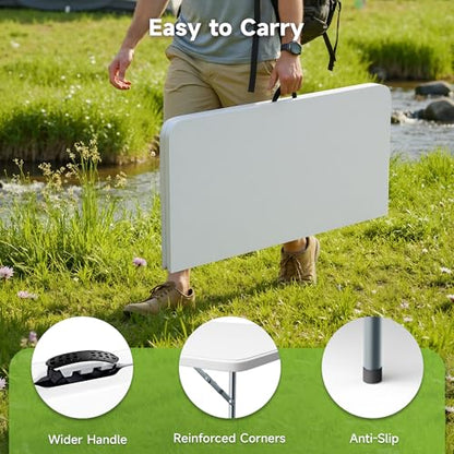 3 ft Square Folding Card Table, Portable Folding Table with Carrying Handle, Heavy Duty 400 lbs Capacity, Ideal for Dining, Camping, Picnic, Party