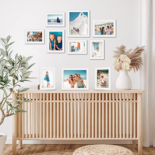 Americanflat Set of 10 Picture Frames with Shatter-Resistant Glass - Gallery Wall Frame Set with Two 8x10, Four 5x7 and Four 4x6 Frames - Signature Collection - White | Includes two 8x10, four 5x7 and four 4x6, shatter-resistant glass, hanging hardware in