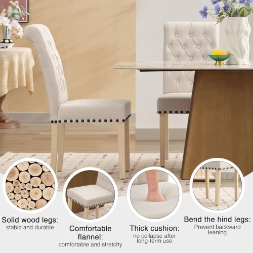 adochr Dining Chairs Set of 2, Linen Armless Parsons Chairs,Beige | Wooden Legs&Tufted Buttons, Upholstered Dining Room Chair for Kitchen/Dining/Living Room - color: Beige, size: 2PCS