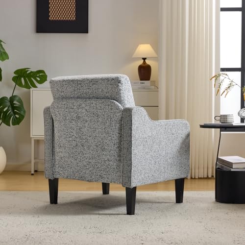 VINGLI Upholstered Chenille Accent Chair for Living Room, Bedroom, Mid-Century Modern Arm Chair Comfy Reading Chair with Scooped Arms (1, Light Gray) - color: Light Gray